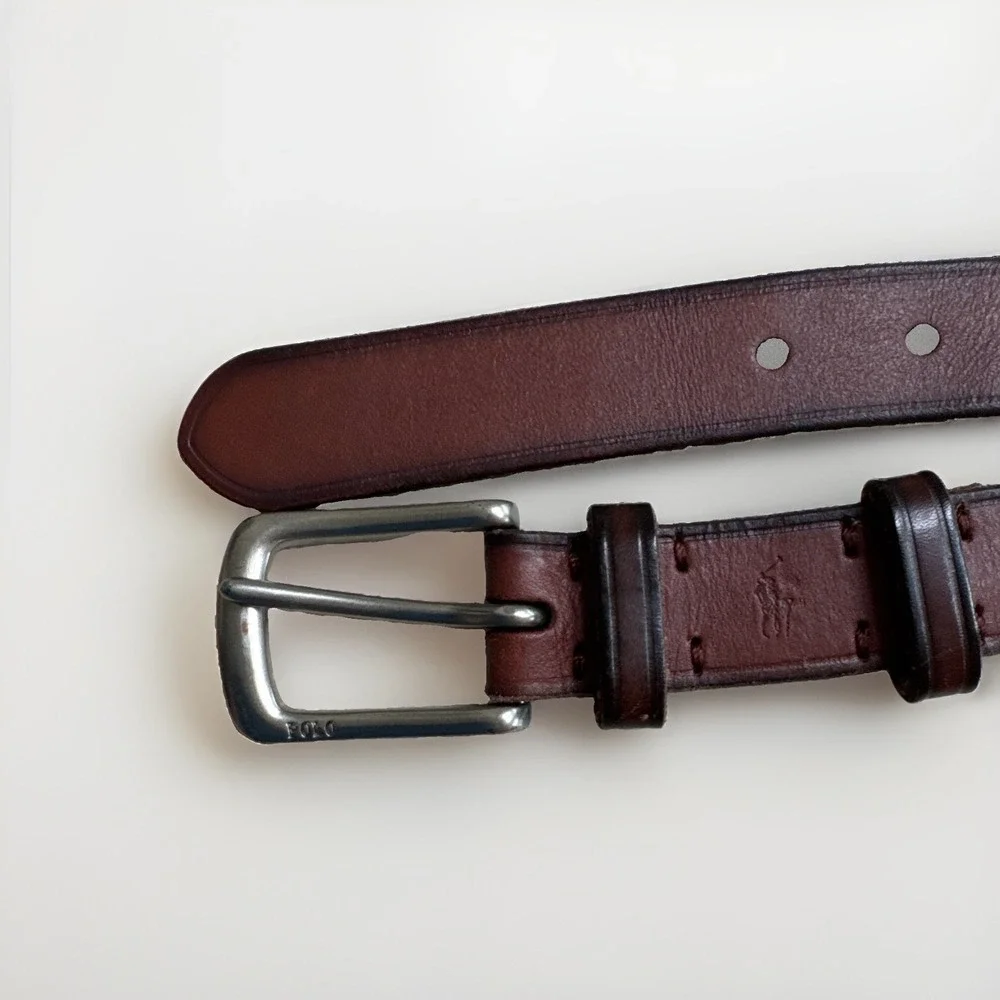 Polo Ralph Lauren Men Belt 42 Brown Italian Leather Silver Buckle Classic Preppy